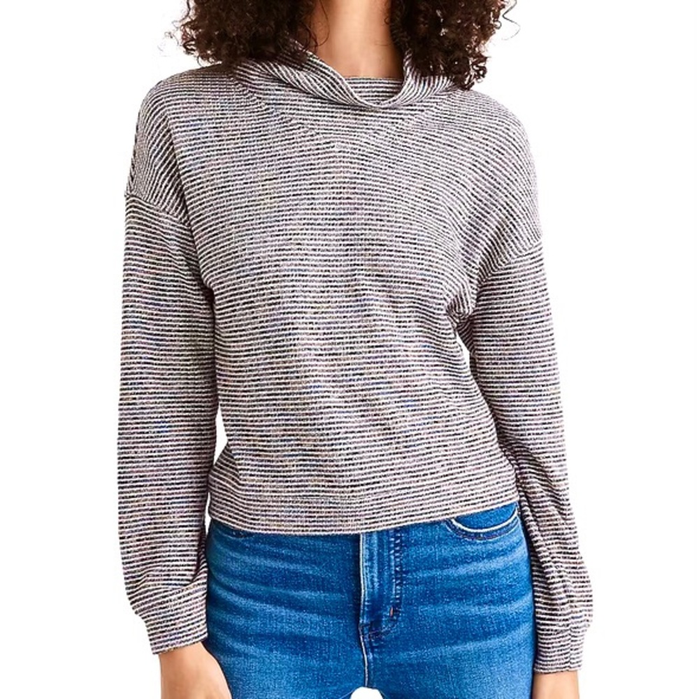 Madewell Textured Turtleneck Top Women’s Size M Rainbow Stripe Rib Knit Pullover